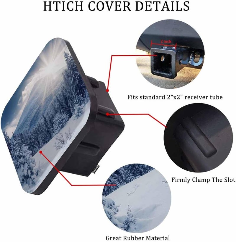Beabes Winter Forest Hitch Cover Nature Sunshine Snow Fir Trees Mountain Landscape Rubber Trailer Hitch Cover Receiver Tube Covers Plug Cap Fits 2 Inch Receivers for Pickups Trucks SUVs Cars - Image 3